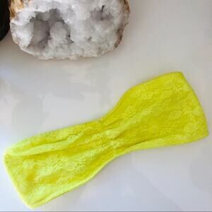 VS VICTORIAS SECRET PINK Neon Yellow Lace Bandeau Strapless Tube Bralette Bra S